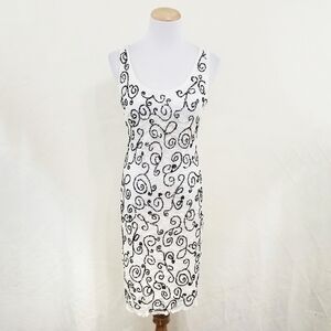 Alexia Admor Caviar sheath dress ivory lace beaded Black Swirls Women's Medium M